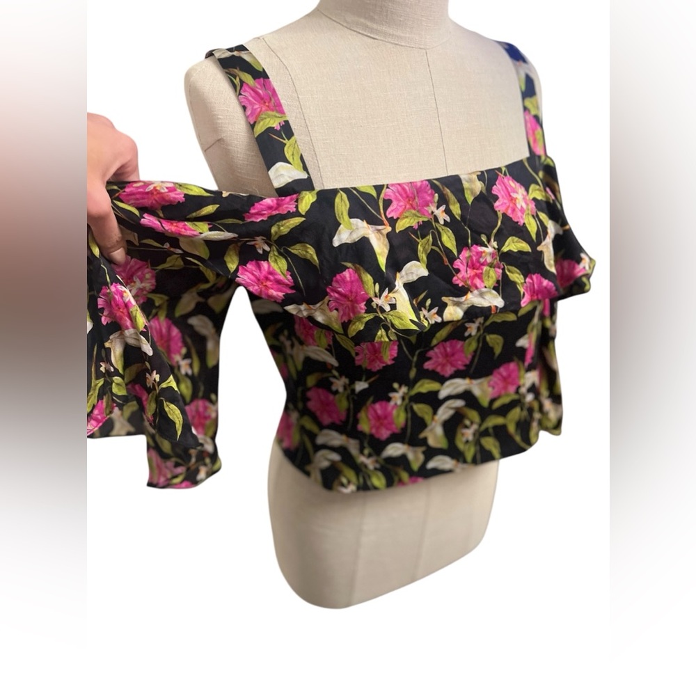 Milly Floral Ruffle Top - Black & Pink - Picture 3 of 4
